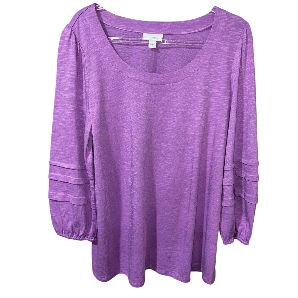 J.Jill Lavender‎ Slub Knit Scoop Neck Top Pintuck Detail Sleeve XS